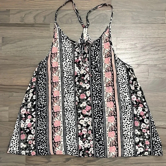 Billabong women’s Spring Seas Flowy Boho Floral Leopard Print Tank. Medium - Picture 2 of 7